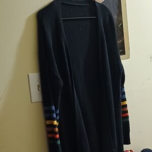 Black Cardigan with Colorful Striped Sleeves